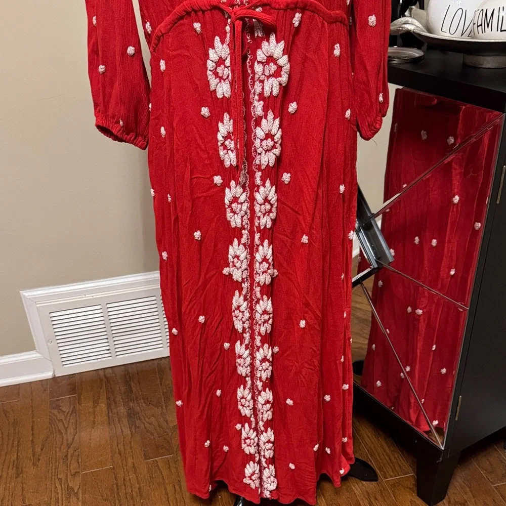 Free People Rock n Roll Red Maxi Boho Dress Size M pre-owned. - Picture 8 of 9